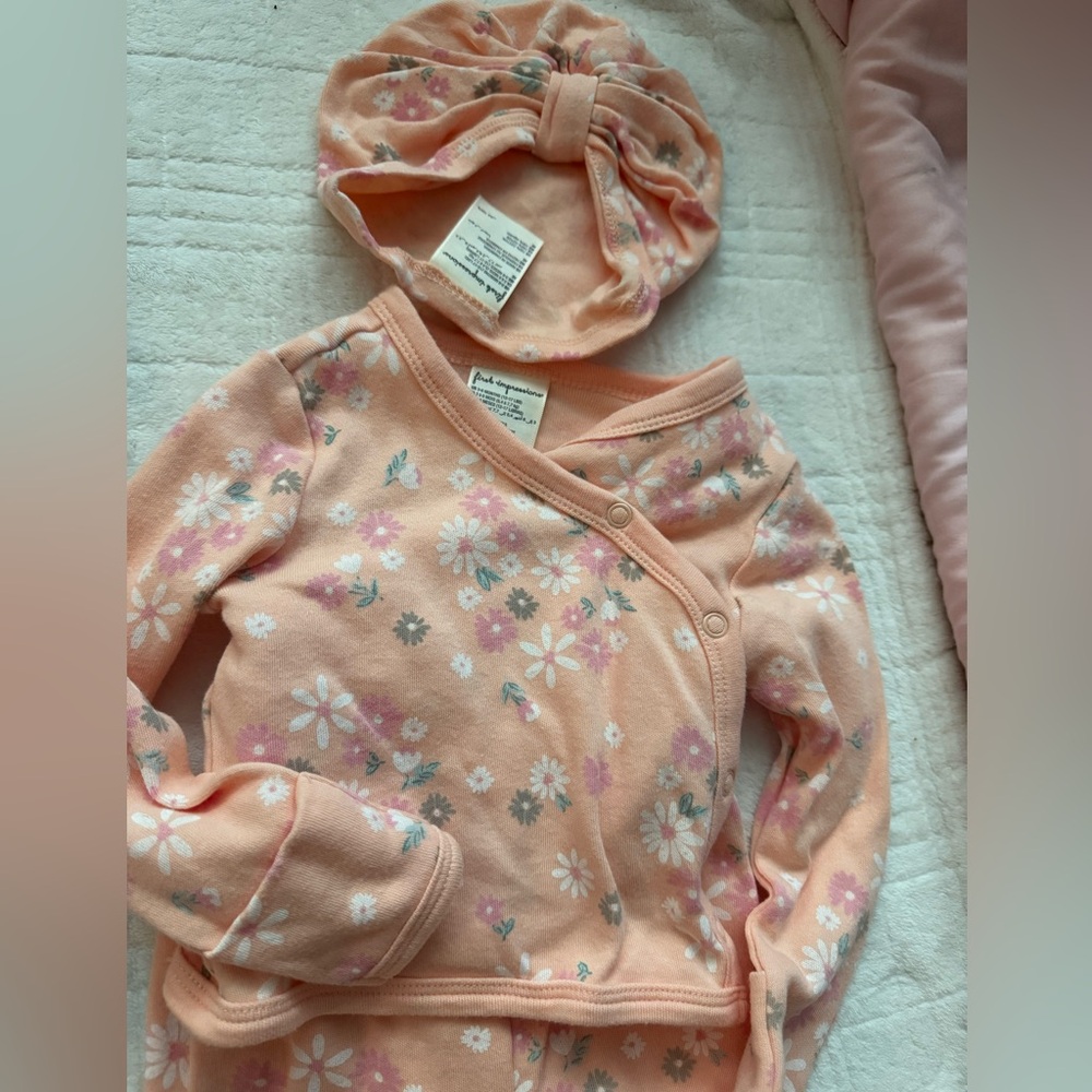 First Impressions Peach Floral Baby 3 Piece Set
